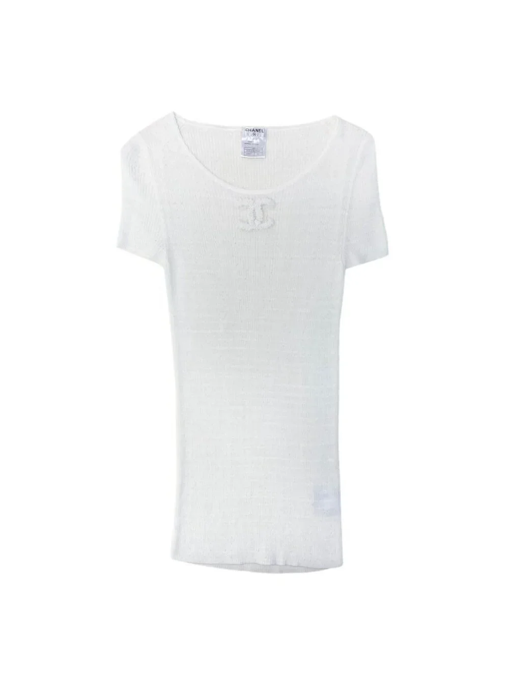 Chanel CC Logo Summer Knit Tunic Length White Sweater 40